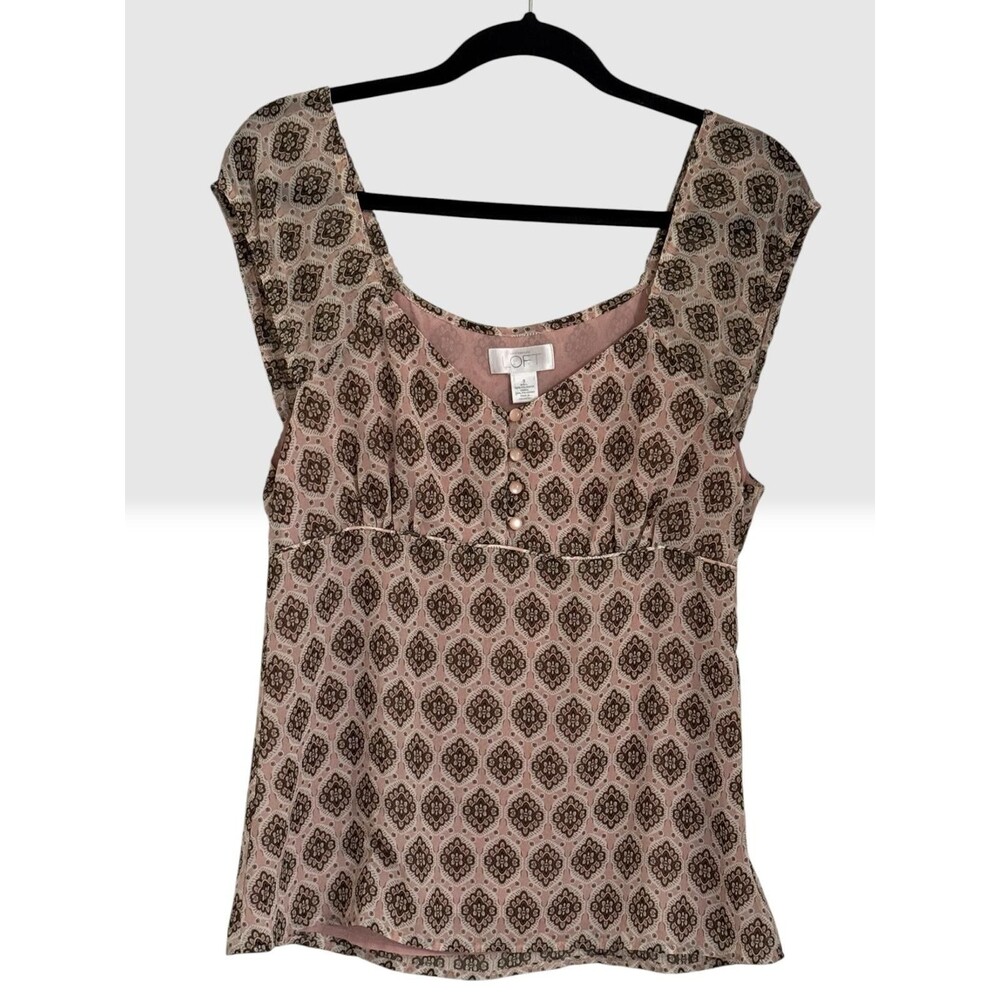 Ann Taylor LOFT Pink Brown Medallion Print Sleeveless Blouse Top Women's 8